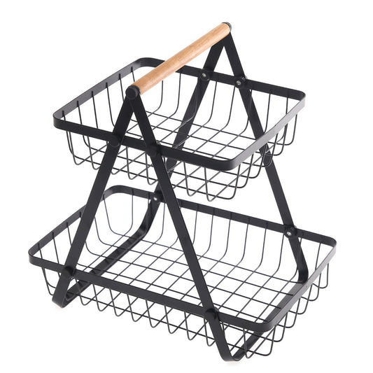 2‑Tier Metal Storage Basket – Black Countertop Organizer for Kitchen & Home