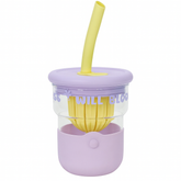 1Pc Cute Flower Glass with Straw & Lid – 1 Pc Drinking Cup (Purple, Blue, Pink, Green) - Habitt