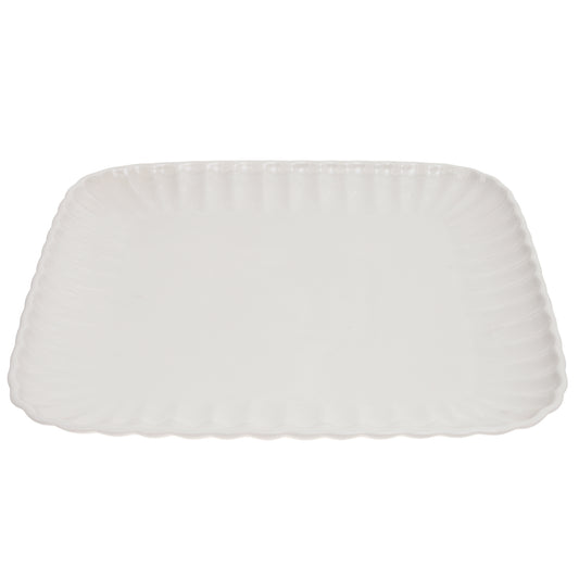 30cm Groove Square Serving Plate – Symphony White Ceramic Platter