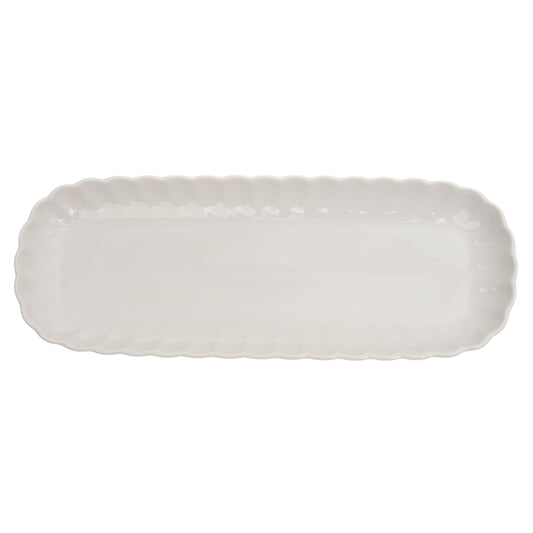 Groove Platter 32x12cm – Elegant White Ceramic Rectangular Serving Tray