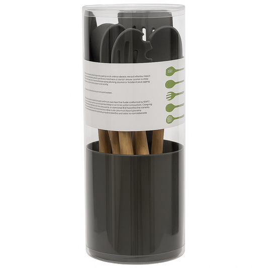 Rongjian 7-Piece Silicone Kitchen Tool Set with Wooden Handles – Heavy Duty | Black & Blue Variants