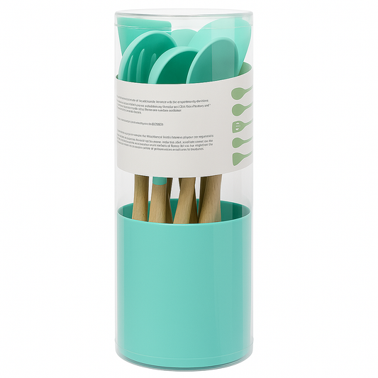 Rongjian 7-Piece Silicone Kitchen Tool Set with Wooden Handles – Heavy Duty | Black & Blue Variants