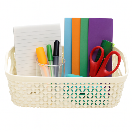 Drop Basket Small – Beige Plastic Storage Organizer with Handles for Home & Office