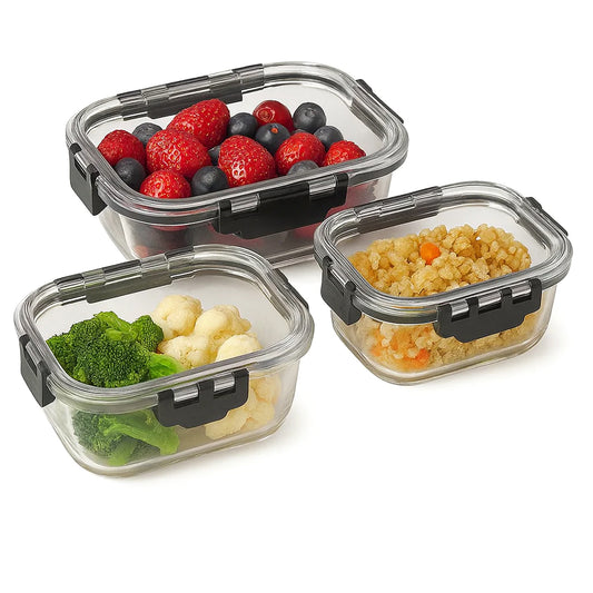 Glass Food Storage Container Set – Leak-Proof with Black Snap-Lock Lids (410ml, 680ml, 1040ml)