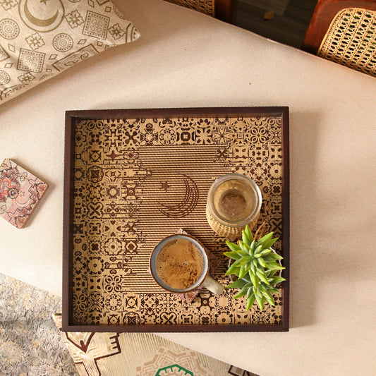 Monks Robe Wooden Serving Tray – 15x15 Inch Square Decorative Tray