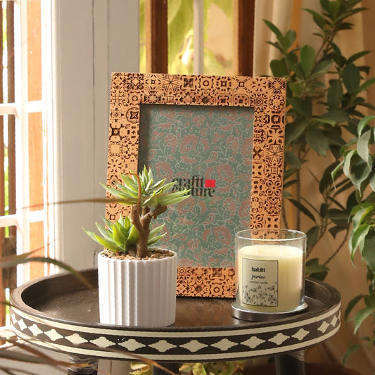 Golden Brown Wooden Photo Frame – Engraved Pattern Design