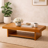 Elan Solid Wood Coffee Table with Open Shelf – Modern Minimalist Living Room Center Table - Habitt