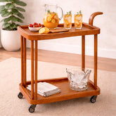 Elan Solid Wood Tea Trolley with Wheels – Modern Serving Cart with Storage Shelf - Habitt