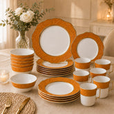 Premium Porcelain Dinner Set – Elegant Embossed Design with Gold Rim