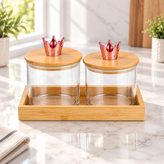 2 Piece Glass Jar Set with Wooden Lid Stylish Kitchen Storage Containers