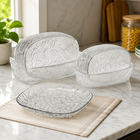 8-Piece Crystal Design Snack Plate Set – Elegant Small Serving Dishes for Snacks, Fruits & Desserts | Transparent Textured Plate Set 