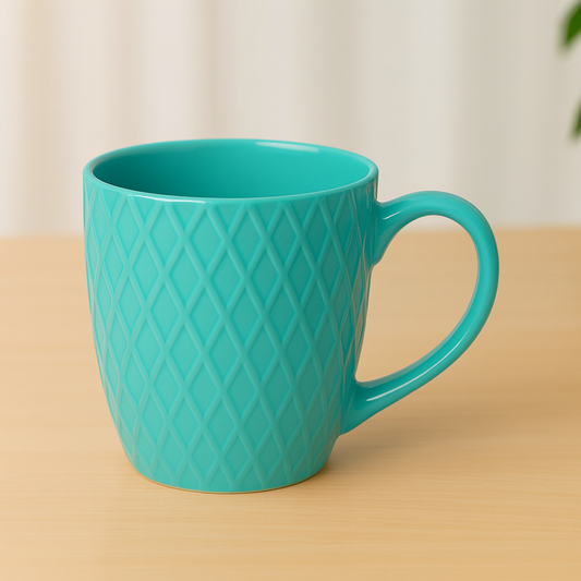 Textured Diamond Ceramic Mug – Teal Coffee & Tea Cup