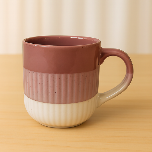 Two-Tone Mauve & White Textured Ceramic Mug – Modern Ribbed Coffee Cup