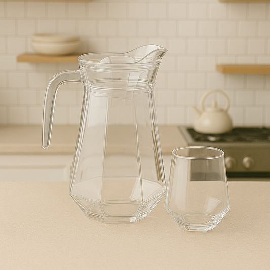 Silver-Tinted 7-Piece Water Set – 1.4 L Jug with 340 ml Glasses (Premium Coloured Glassware)