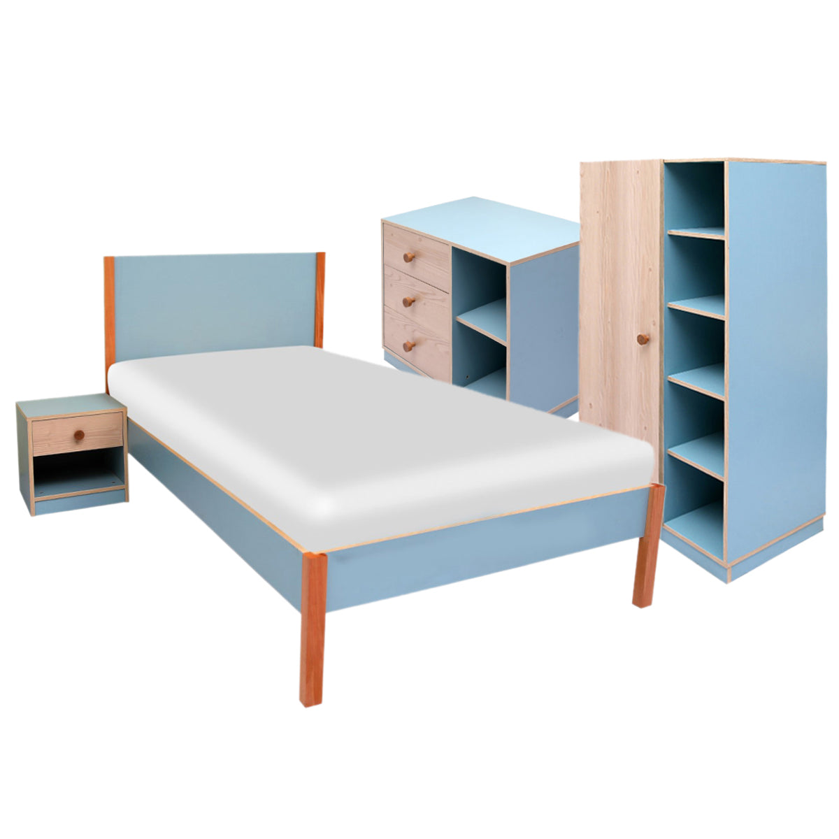 Leo Bundle (Bed, side table, Dresser & Wardrobe)