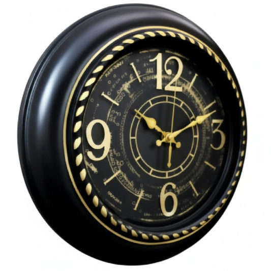 Heritage Prague 2 Wall Clock 18 x 18 Inch – Black & Gold Vintage Design with Decorative Dial (Plastic) - Habitt