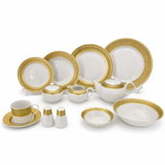 Luxury White & Golden Border Dinner Set – 47-Piece Premium Ceramic Tableware Collection