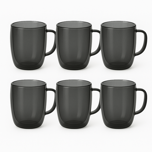 Set of 6 Double-Wall Mugs – Smoke Grey | Heat-Resistant Coffee & Tea Cups