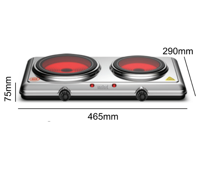 Sanford Double Burner Infrared Cooker 2100W with 5 Temperature Settings – Stainless Steel Electric Cooker (SF5004IC) - Habitt