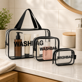 3PCS Transparent Wash Bag Set – Waterproof Travel Toiletry Organizer - Habitt