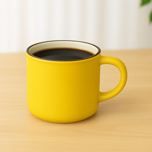 Mug With Tilt Black Edge – Mehroon,Sky Blue, Yellow