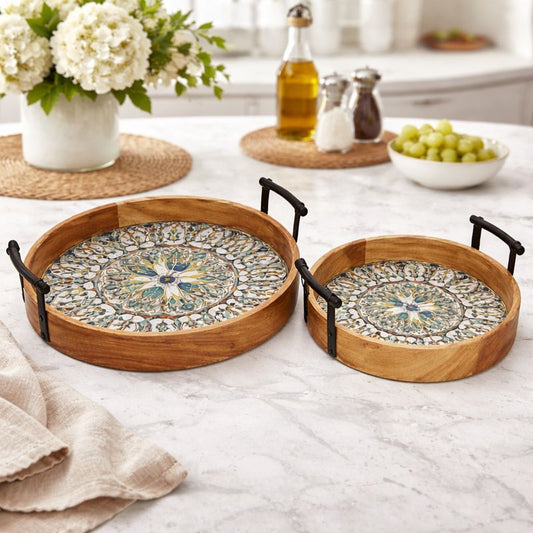 Wood Print Serving Tray Set – 2 Piece Decorative & Functional Trays