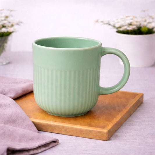 Mint Green Ceramic Coffee Mug – Ribbed Stoneware Cup | Minimalist Modern Design