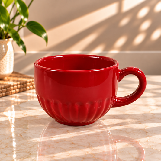 Cherry Red Ceramic Mug 450ml | Stylish Coffee & Tea Cup with Handle