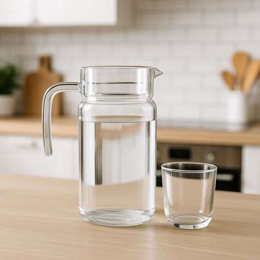 Clear Glass 7-Piece Water Set – 1.85 L Jug with 300 ml Glasses (Premium Everyday Glassware)