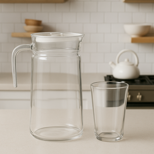 Clear Glass 7-Piece Water Set – 1.98 L Jug with 315 ml Glasses (Premium Everyday Glassware)