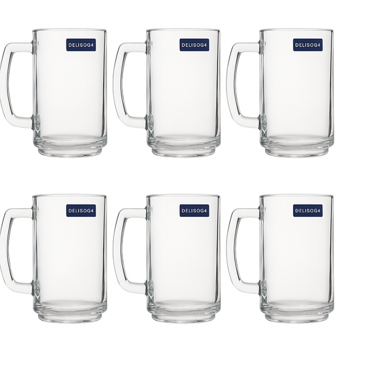 Clear Glass Juice Mug with Handle 410 ml – Set of 6 | Durable Drinkware for Home, Café & Bar
