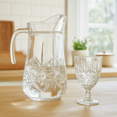 Star-Cut Premium Glass Water Set – 7-Piece Set (1.2 L Jug + 340 mL Stemmed Glasses)