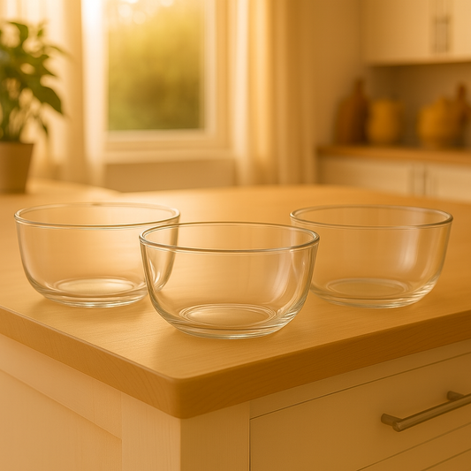 3-Piece Clear Glass Bowl Set – 1215 ml Durable Multi-Purpose Mixing & Serving Bowls