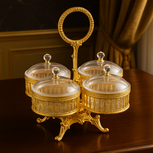 Golden Decorative Serving Set with Lid – Elegant Table & Décor Piece