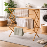 Bamboo Folding Towel Rack – 3-Tier Freestanding Collapsible Drying Stand (42.375” H x 29.25” W) - Habitt