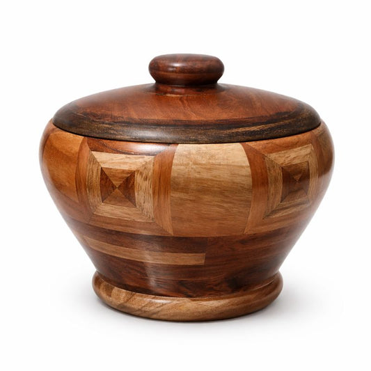Antique Wooden Pot with Lid | Handcrafted Storage & Décor Vessel – 7.5 Inch Diameter