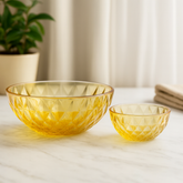 Amber-Tinted Diamond-Cut 7-Piece Fruit & Serving Bowl Set – Premium Coloured Pressed Glass - Habitt