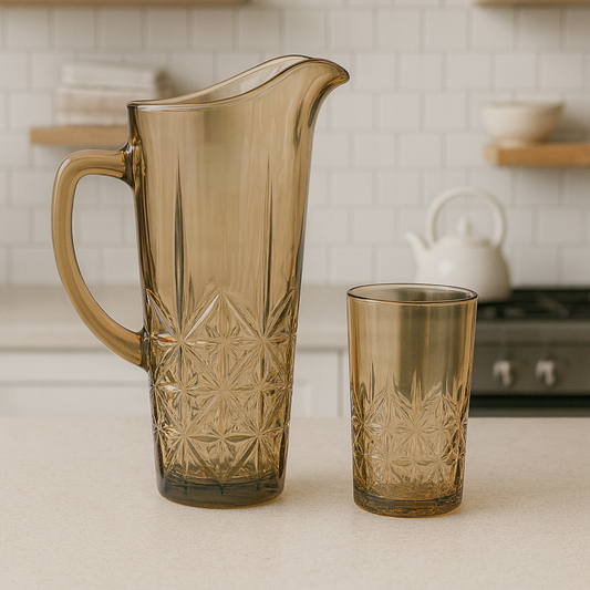 Smoke-Tinted 7-Piece Water Set – 1.7 L Jug with 278 ml Glasses (Premium Cut-Design Glassware)