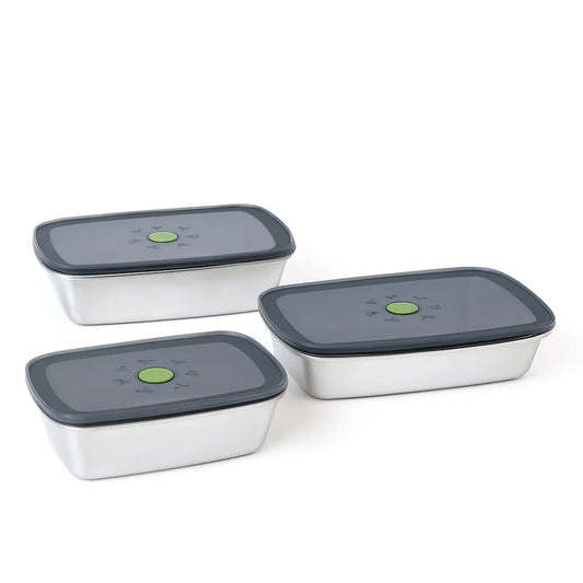 Stainless Steel Food Storage Container Set – 3-Piece Airtight with Vent Lids (1000ml, 1200ml, 1600ml)