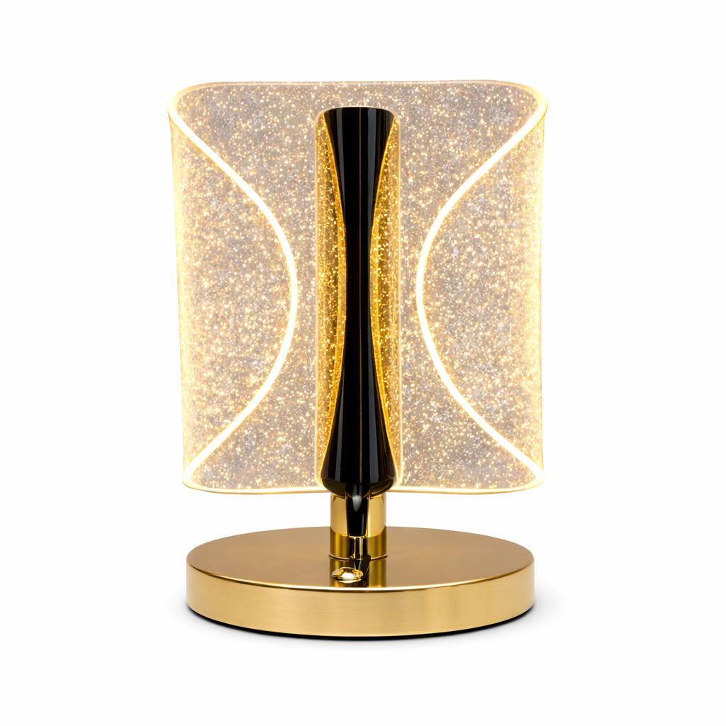 Luxury Acrylic LED Table Lamp – Gold Glitter Ambient Decorative Night Light - Habitt