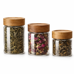 Clear Glass Storage Jars with Wooden Lids