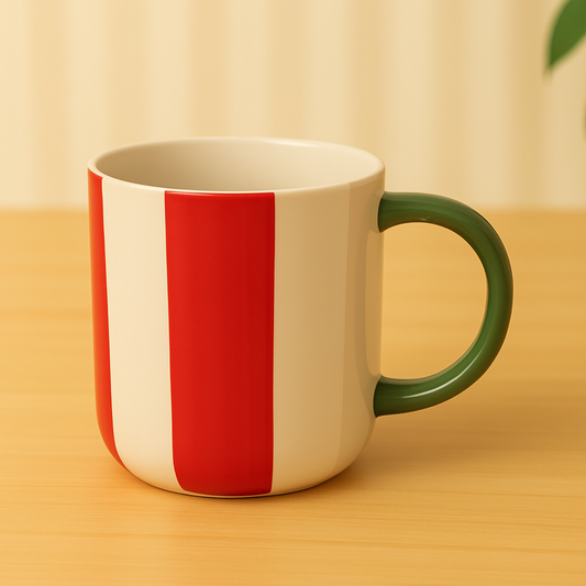 480ML Striped Ceramic Mug – Red