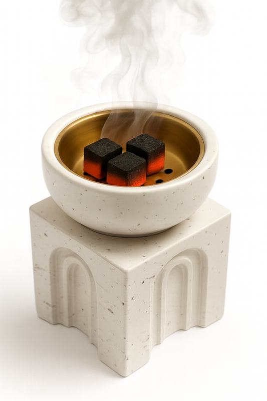 Minimalist Square Incense Burner – White with Gold Bowl