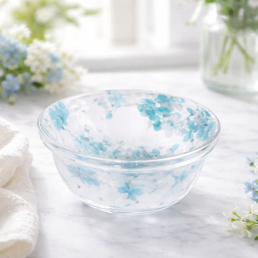 Double Wall Glass Bowl 450ml with Floral Design