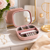 1 Pc Assorted Mini Portable Jewelry Organizer | Travel Jewelry Storage Box with Mirror - Habitt