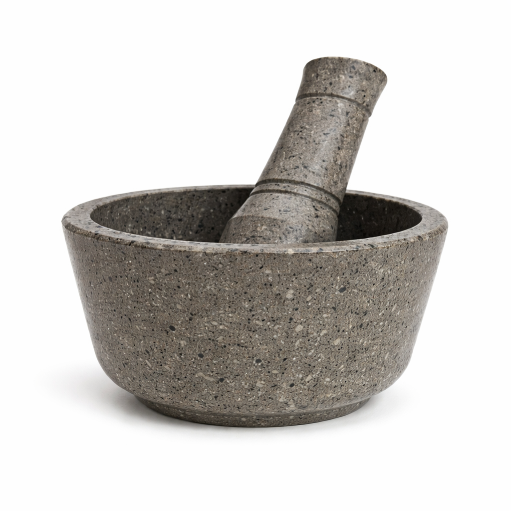 Hamam Dasta Hexagone Pattern – Black & Grey Stone Mortar and Pestle - Habitt