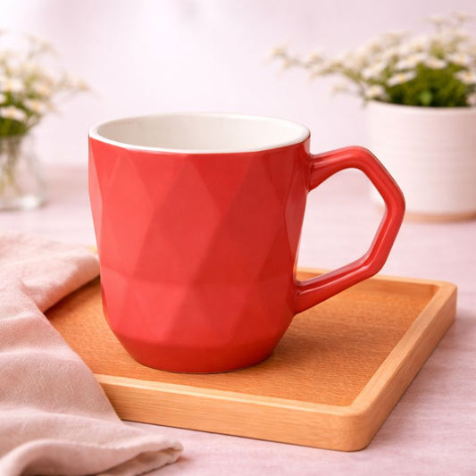 Geometric Pink Ceramic Mug – Diamond Embossed Modern Coffee & Tea Cup