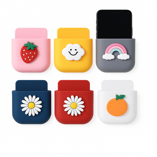 1Pc Assorted Cute Silicone Mobile Holder – Fruit & Cartoon Design Wall Pocket Organizer