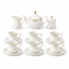 17-Piece Elegant White Porcelain Tea Set with Gold Trim – Luxury Tea Service for 6