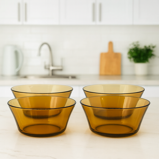 4-Piece Smoke Glass Serving Bowl Set – 230 mm Wide Premium Round Tableware